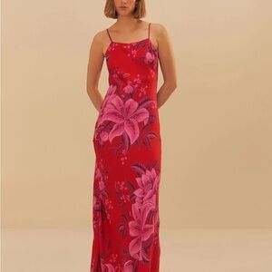 FARM Rio Red and Pink Floral Maxi Dress